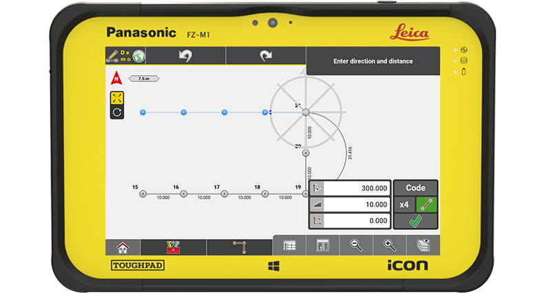 Kartenansicht eines Gebäudedesigns, das in der Leica iCON build Software entworfen wird und Erstellung von Punkten, Linien und Bögen für die Absteckung.